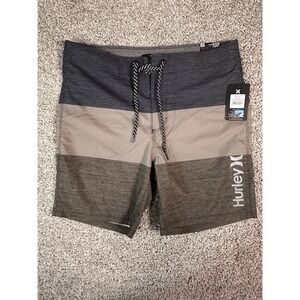 Hurley NWT Colorblocked Board Shorts Size 32 Iguana Drawstring Logo Beach Resort